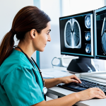 Home 11 **
A professional radiologist, fully clothed in modest scrubs and a lab coat, reviewing a medical scan at a bright, modern workstation in a bustling Italian hospital. The scene should convey competence and attention to detail. Focus on the environment, capturing the clean lines and advanced technology of the imaging suite. Safe for work, appropriate content, professional setting, perfect anatomy, natural proportions, well-lit, high resolution.
**