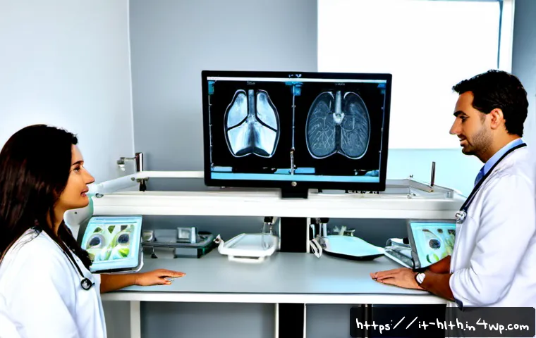 Home 13 AI 의료 영상 분석의 국제 기준 - Photorealistic Italian hospital radiology department, diverse clinical team reviewing anonymized AI-...